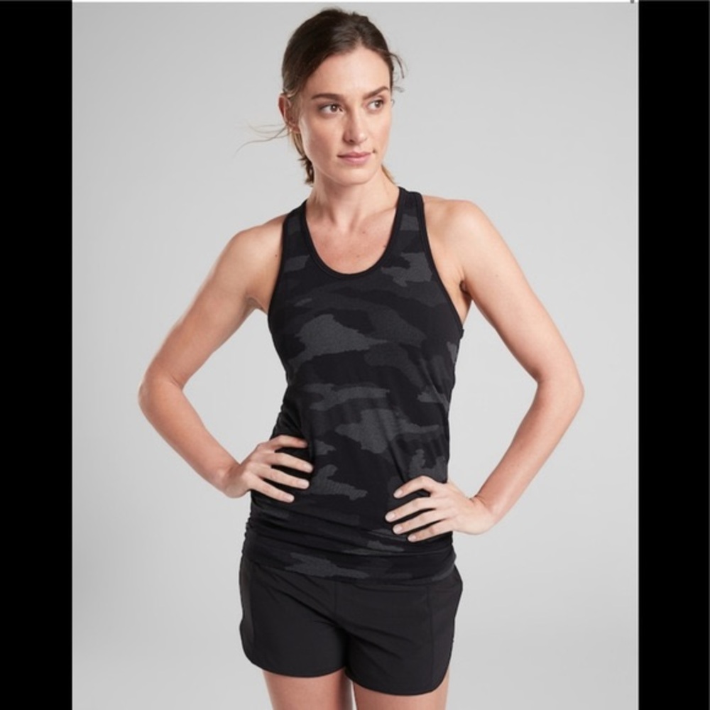 Athleta Speedlight Camo Tank Racerback Black Gray Exercise Activewear Sz XS